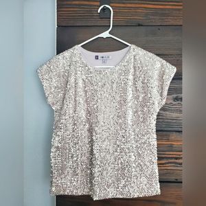 Jennifer Lopez sequin top champagne blush neutral petite XS